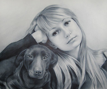 портрет девушки с собакой